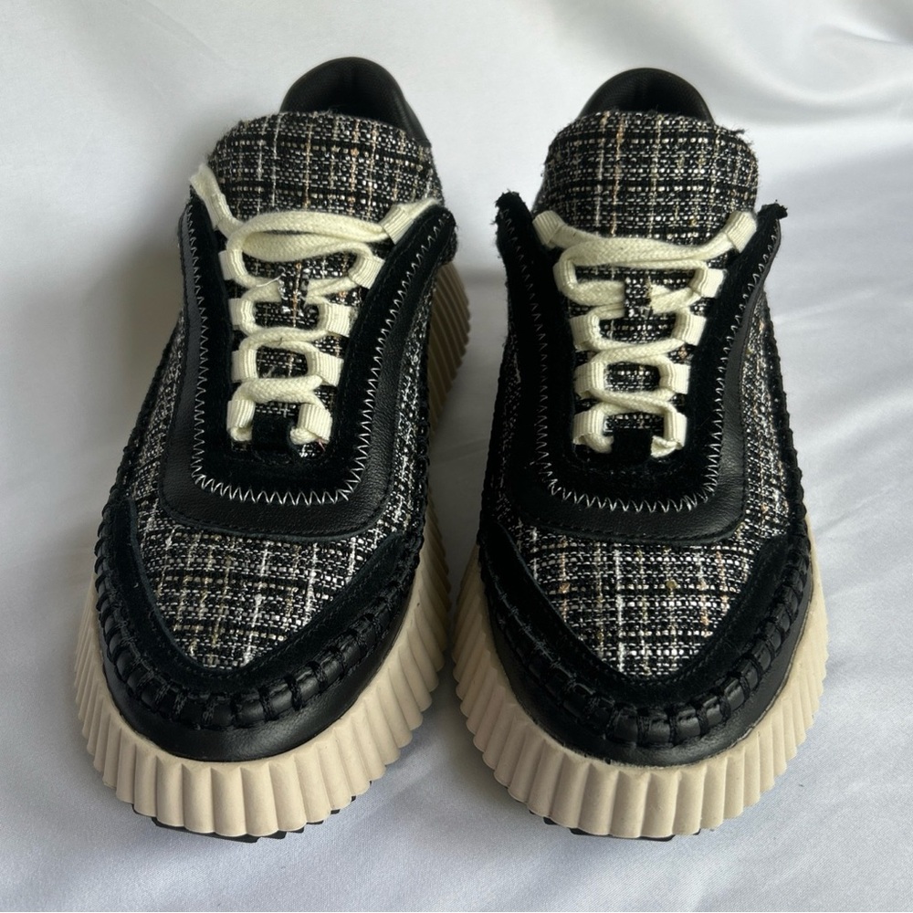 Dolce Vita Women’s Dolen Platform Sneakers Black White Tan Plaid Sz 8